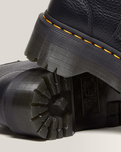 Devon Flower Buckle Leather Platform Boots in Black Milled Nappa