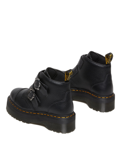 Devon Flower Buckle Leather Platform Boots in Black Milled Nappa