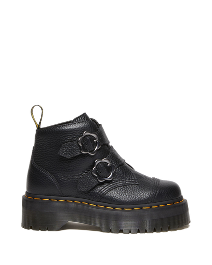 Devon Flower Buckle Leather Platform Boots in Black Milled Nappa