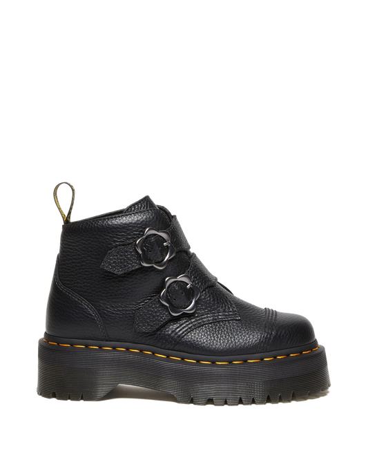 Devon Flower Buckle Leather Platform Boots in Black Milled Nappa