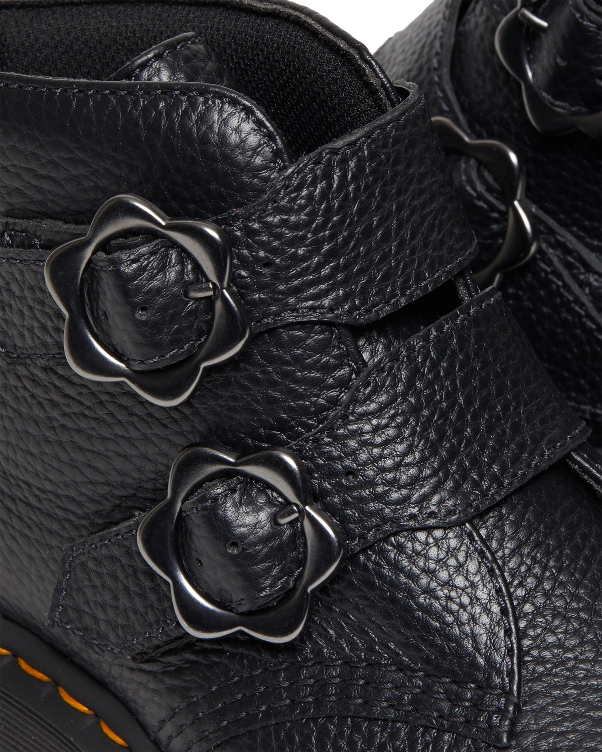 Devon Flower Buckle Leather Platform Boots in Black Milled Nappa