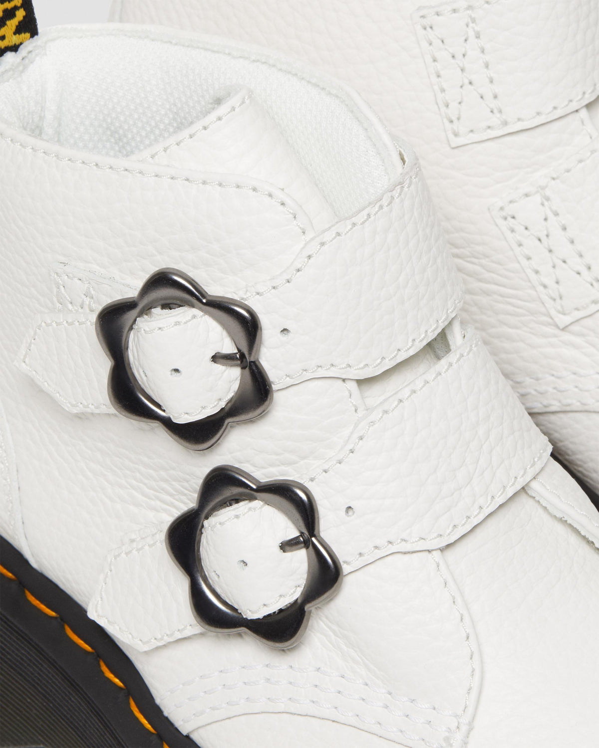 Devon Flower Buckle Leather Platform Boots in White