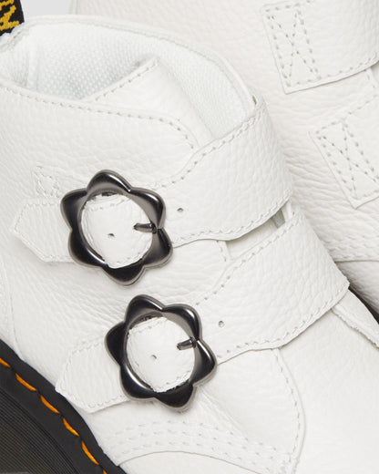 Devon Flower Buckle Leather Platform Boots in White