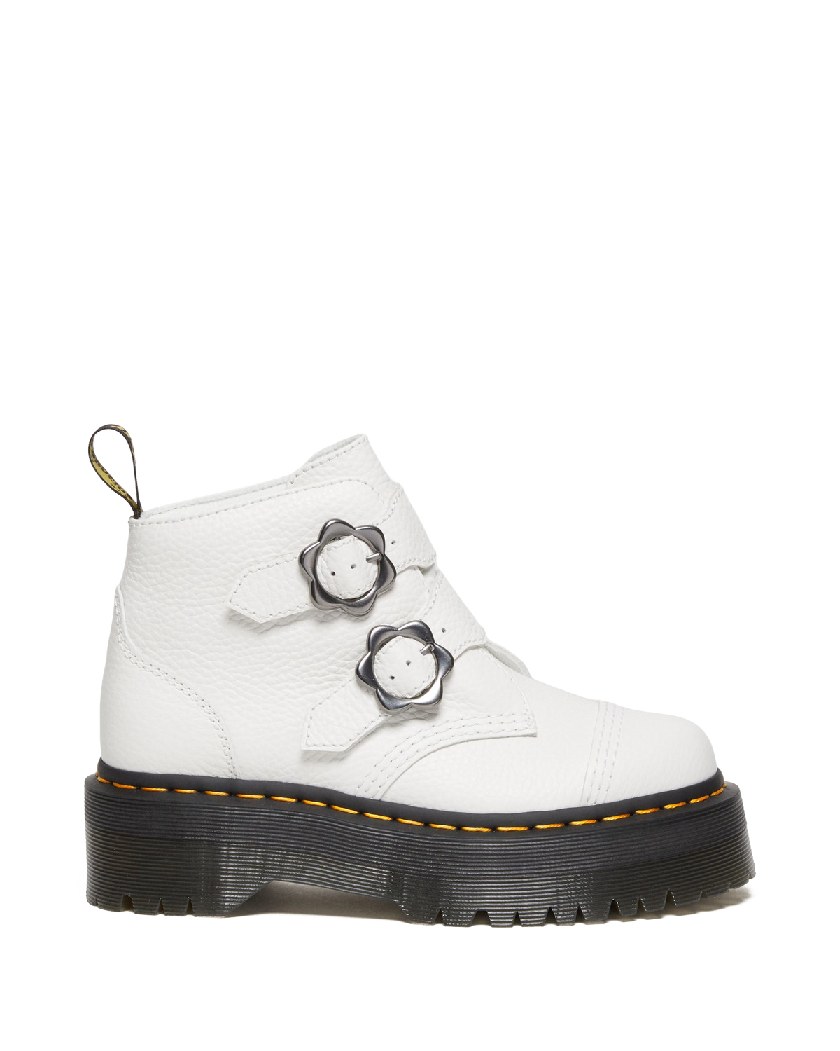 Devon Flower Buckle Leather Platform Boots in White