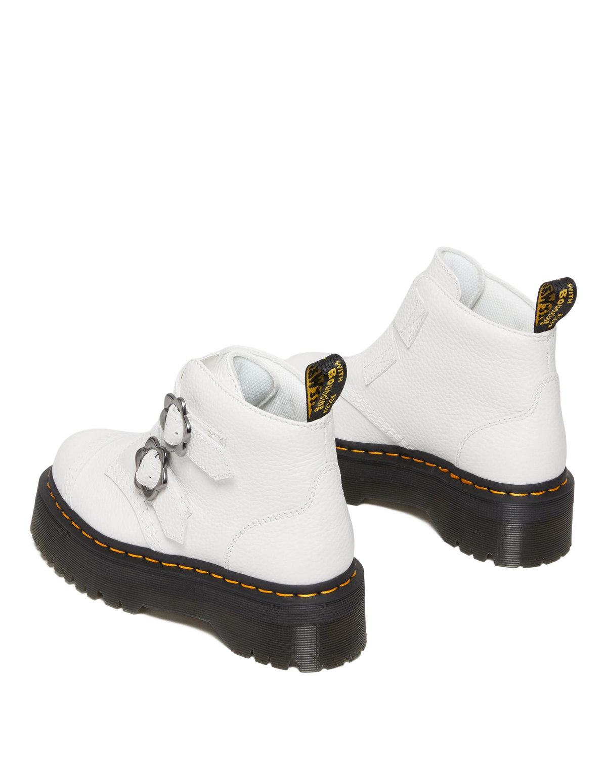 Devon Flower Buckle Leather Platform Boots in White