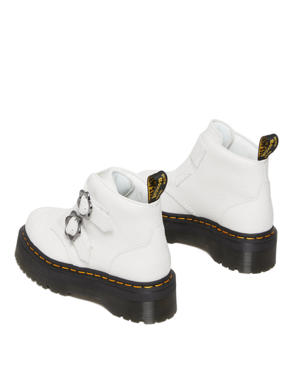 Devon Flower Buckle Leather Platform Boots in White