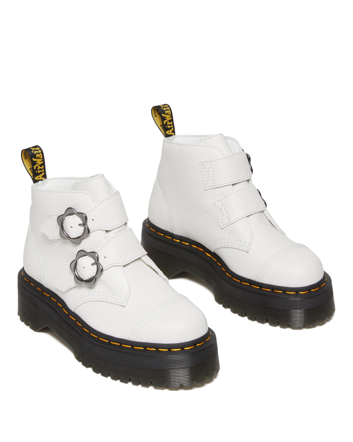Devon Flower Buckle Leather Platform Boots in White