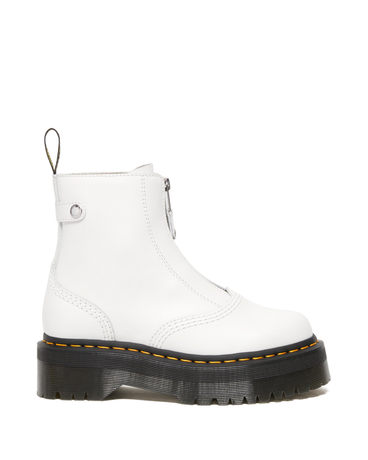 Jetta Zipped Sendal Leather Platform Boots in White