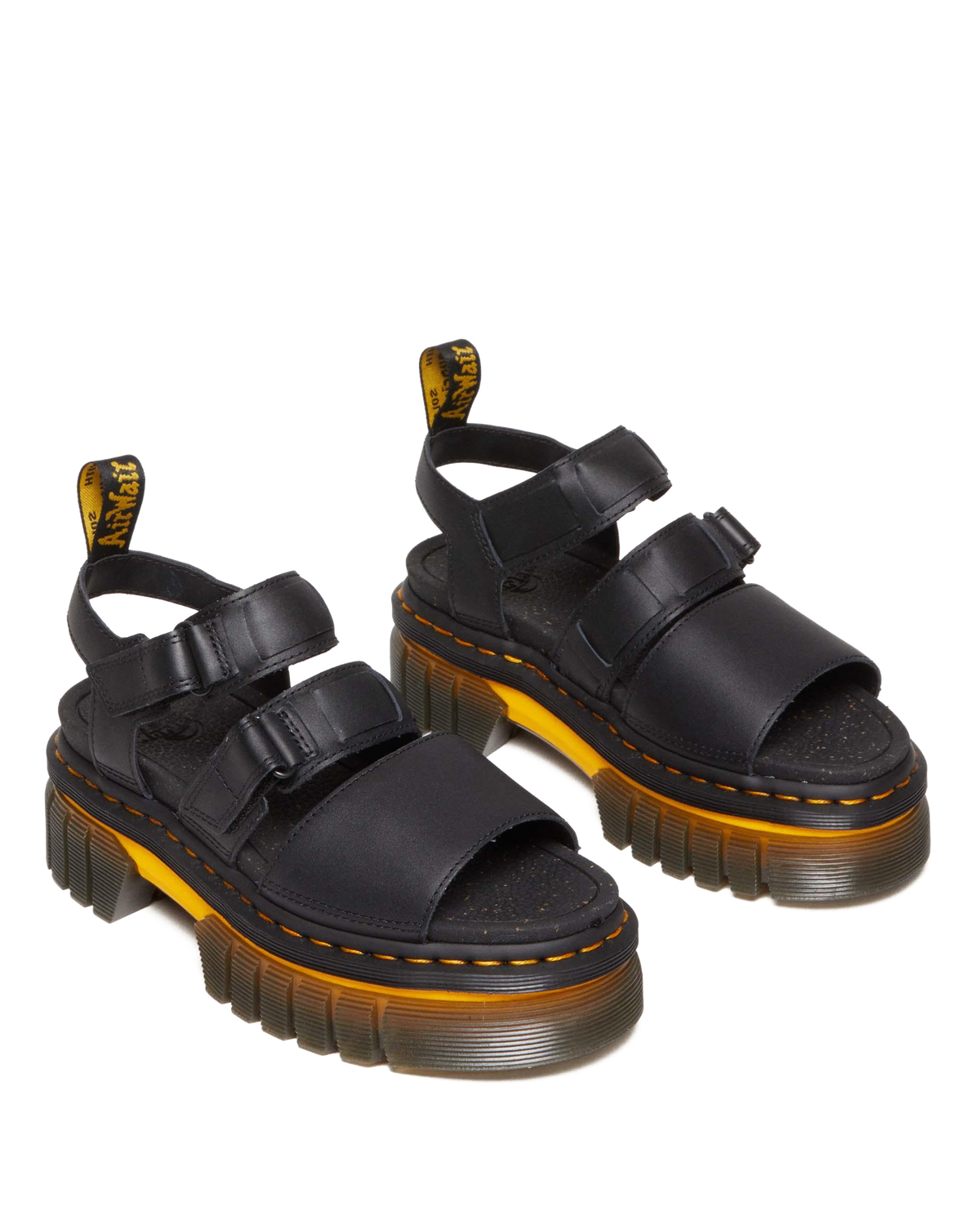 Ricki Contrast Sole Leather 3-Strap Platform Sandals in Black