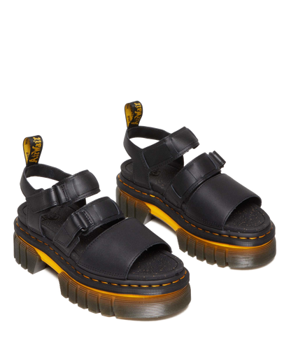 Ricki Contrast Sole Leather 3-Strap Platform Sandals in Black