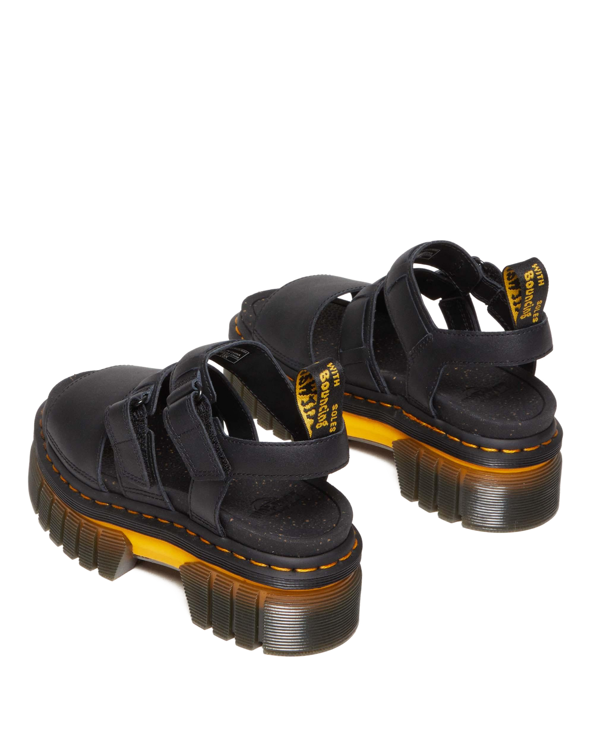 Ricki Contrast Sole Leather 3-Strap Platform Sandals in Black