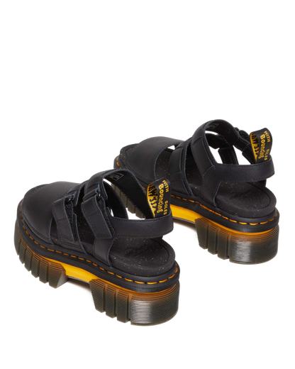 Ricki Contrast Sole Leather 3-Strap Platform Sandals in Black