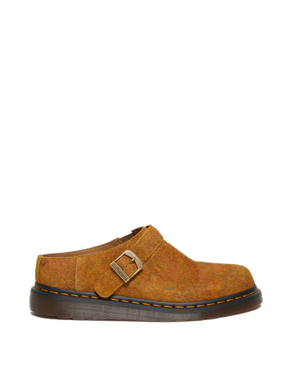 Isham Marbled Suede Slingback Mules in Brown+Mustard