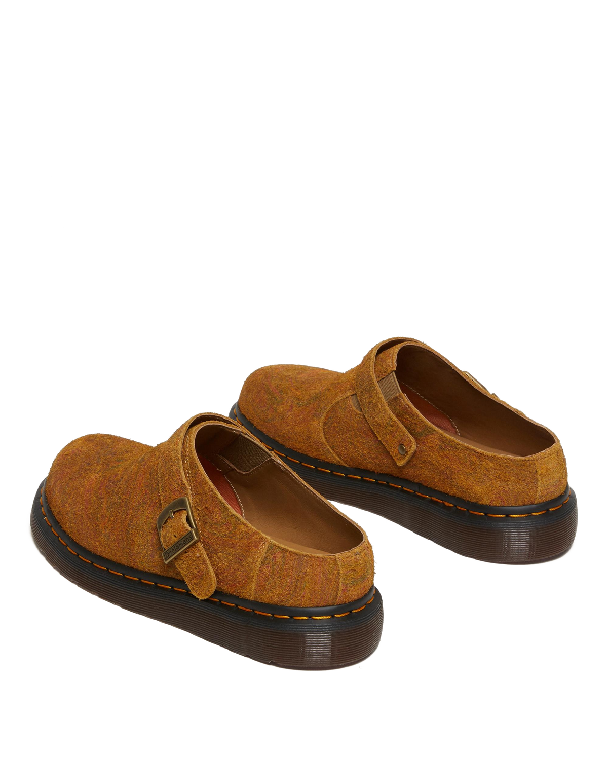 Isham Marbled Suede Slingback Mules in Brown+Mustard