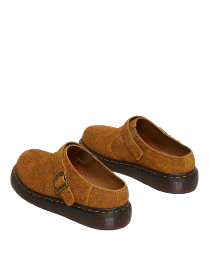 Isham Marbled Suede Slingback Mules in Brown+Mustard