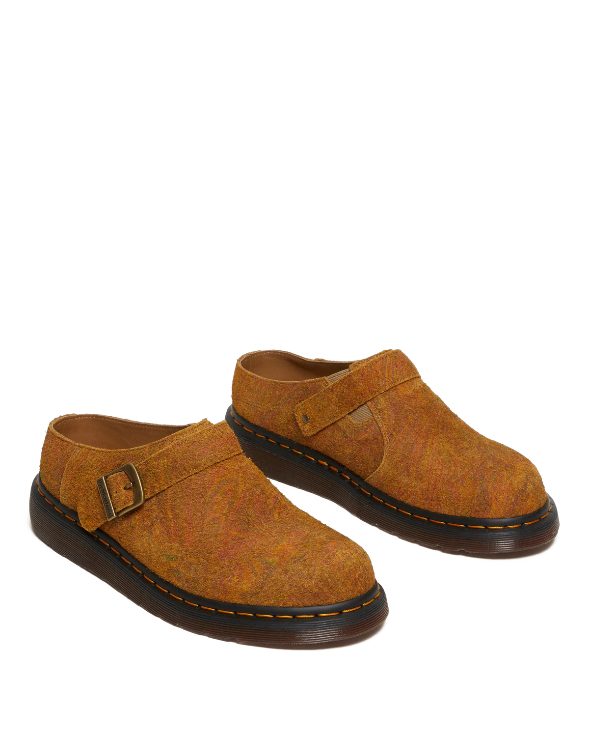 Isham Marbled Suede Slingback Mules in Brown+Mustard