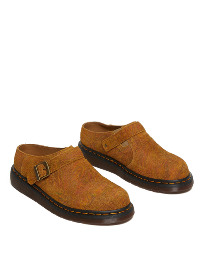Isham Marbled Suede Slingback Mules in Brown+Mustard
