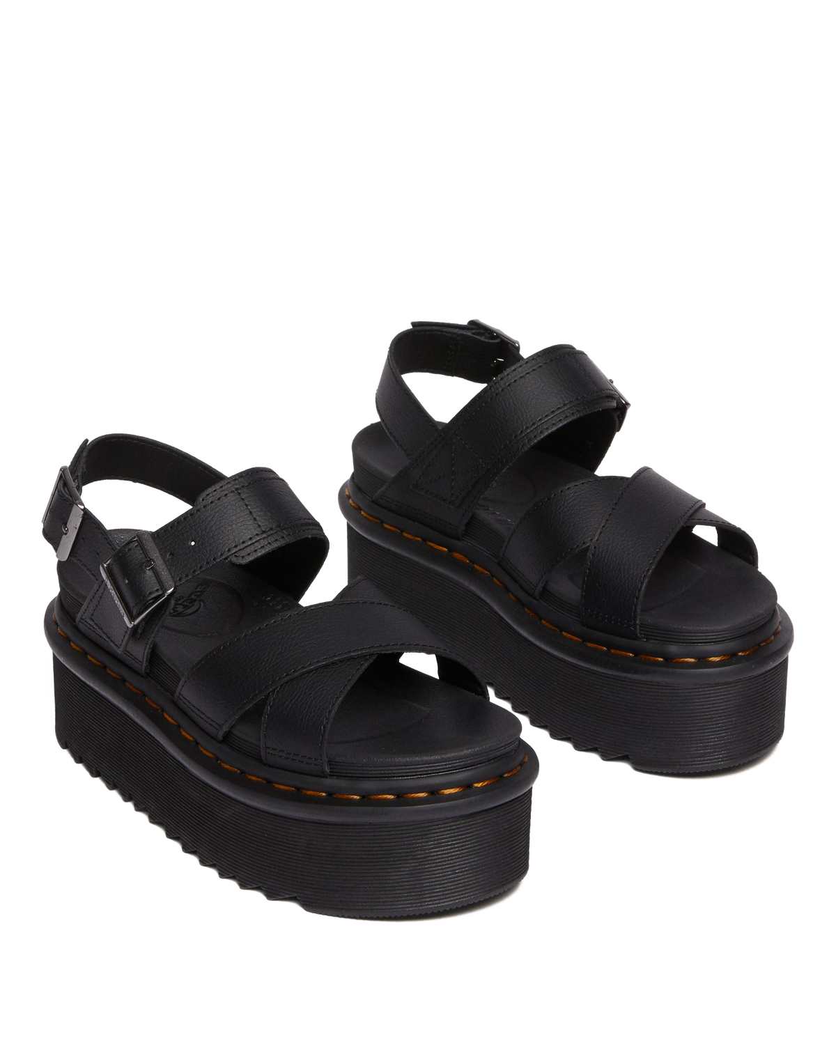 Voss II Athena Leather Strap Platform Sandals in Black