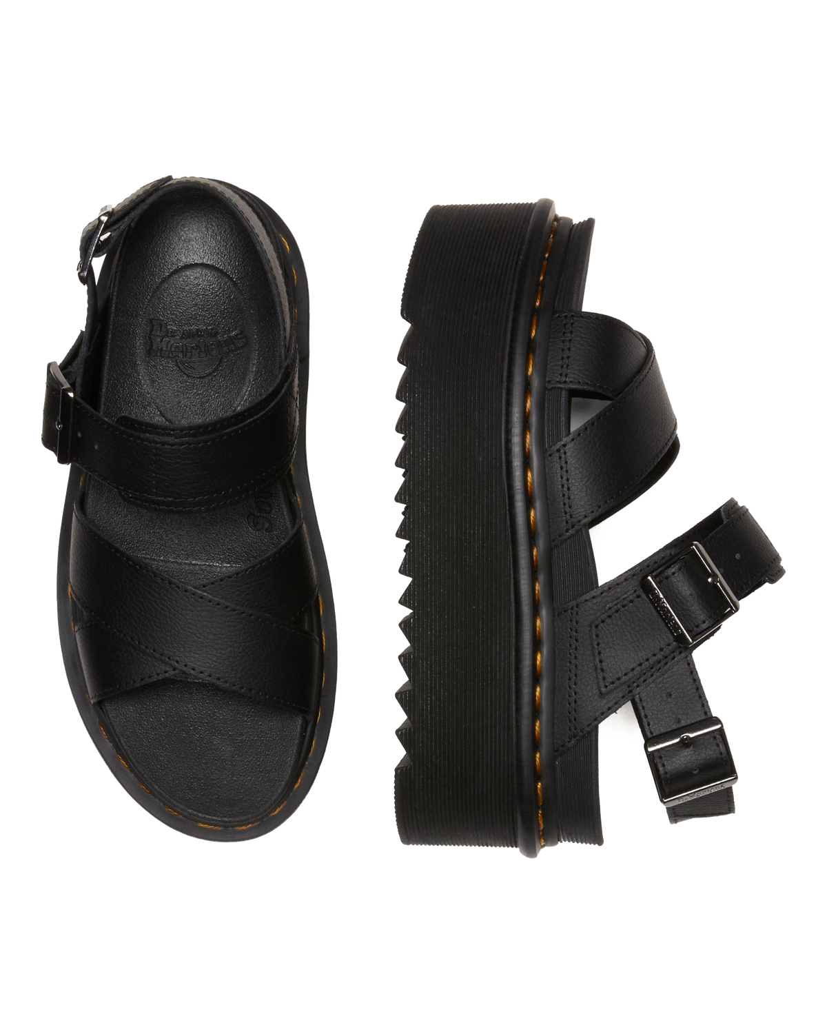 Voss II Athena Leather Strap Platform Sandals in Black