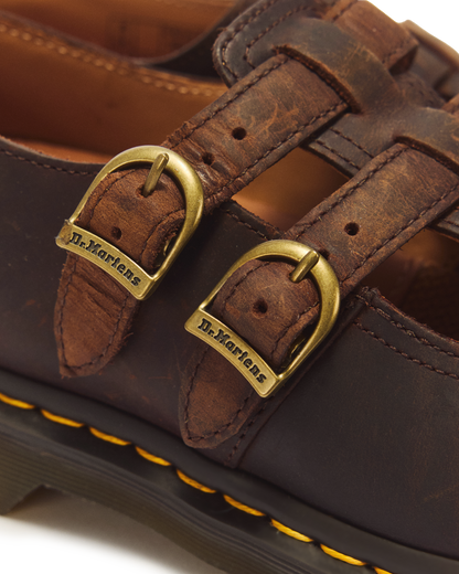 8065 Crazy Horse Leather Mary Jane Shoes in Dark Brown