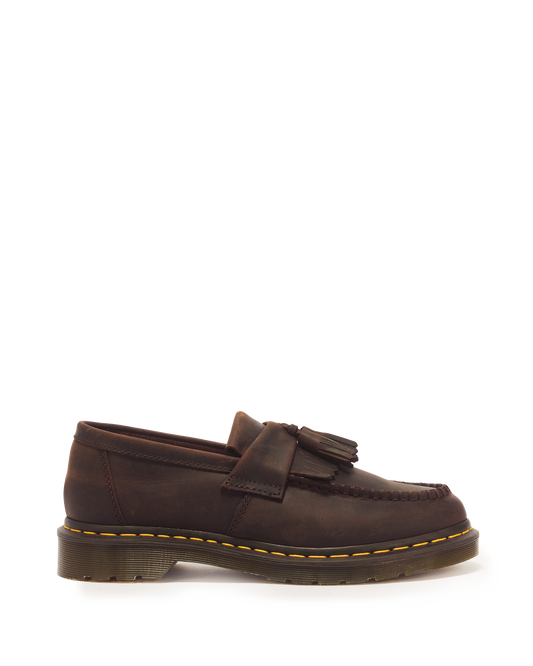 Adrian Crazy Horse Leather Tassel Loafers in Dark Brown