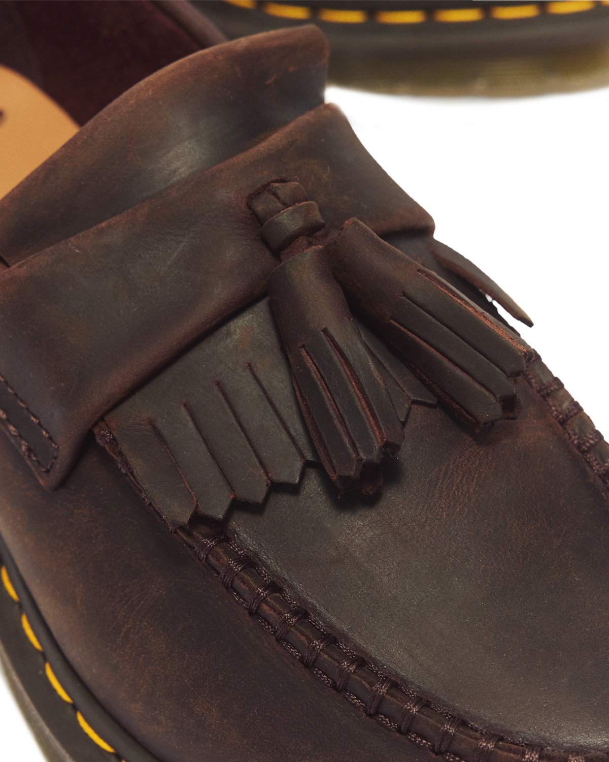 Adrian Crazy Horse Leather Tassel Loafers in Dark Brown