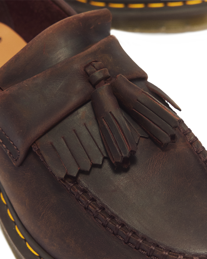 Adrian Crazy Horse Leather Tassel Loafers in Dark Brown