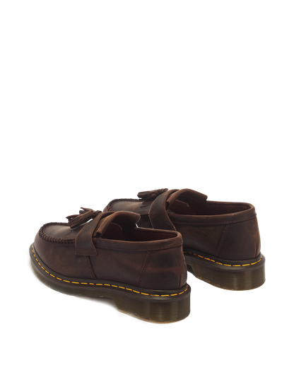 Adrian Crazy Horse Leather Tassel Loafers in Dark Brown