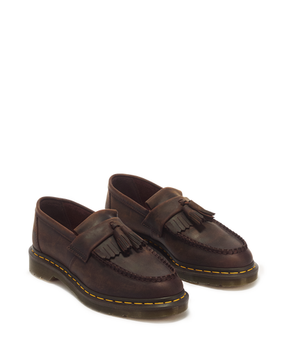 Adrian Crazy Horse Leather Tassel Loafers in Dark Brown