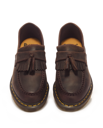 Adrian Crazy Horse Leather Tassel Loafers in Dark Brown