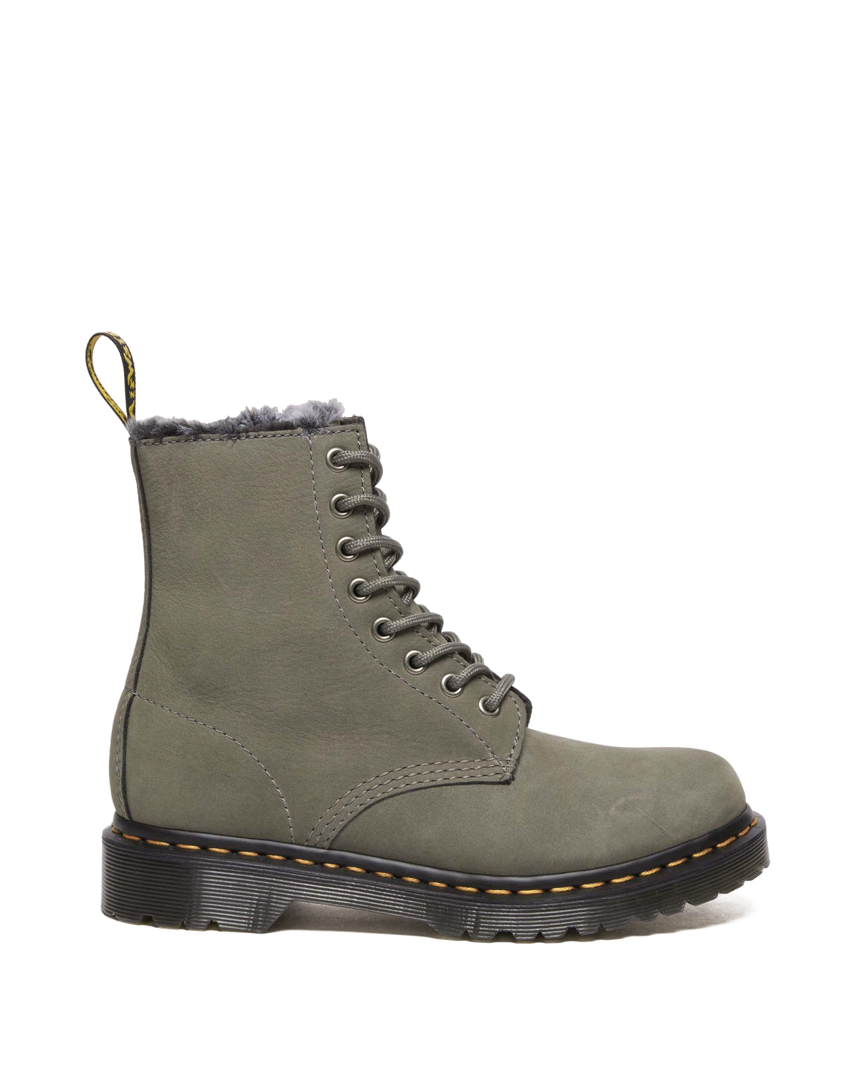 1460 Serena Faux Fur Lined Nubuck Lace Up Boots in Nickel Grey