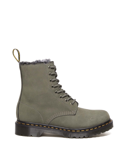 1460 Serena Faux Fur Lined Nubuck Lace Up Boots in Nickel Grey