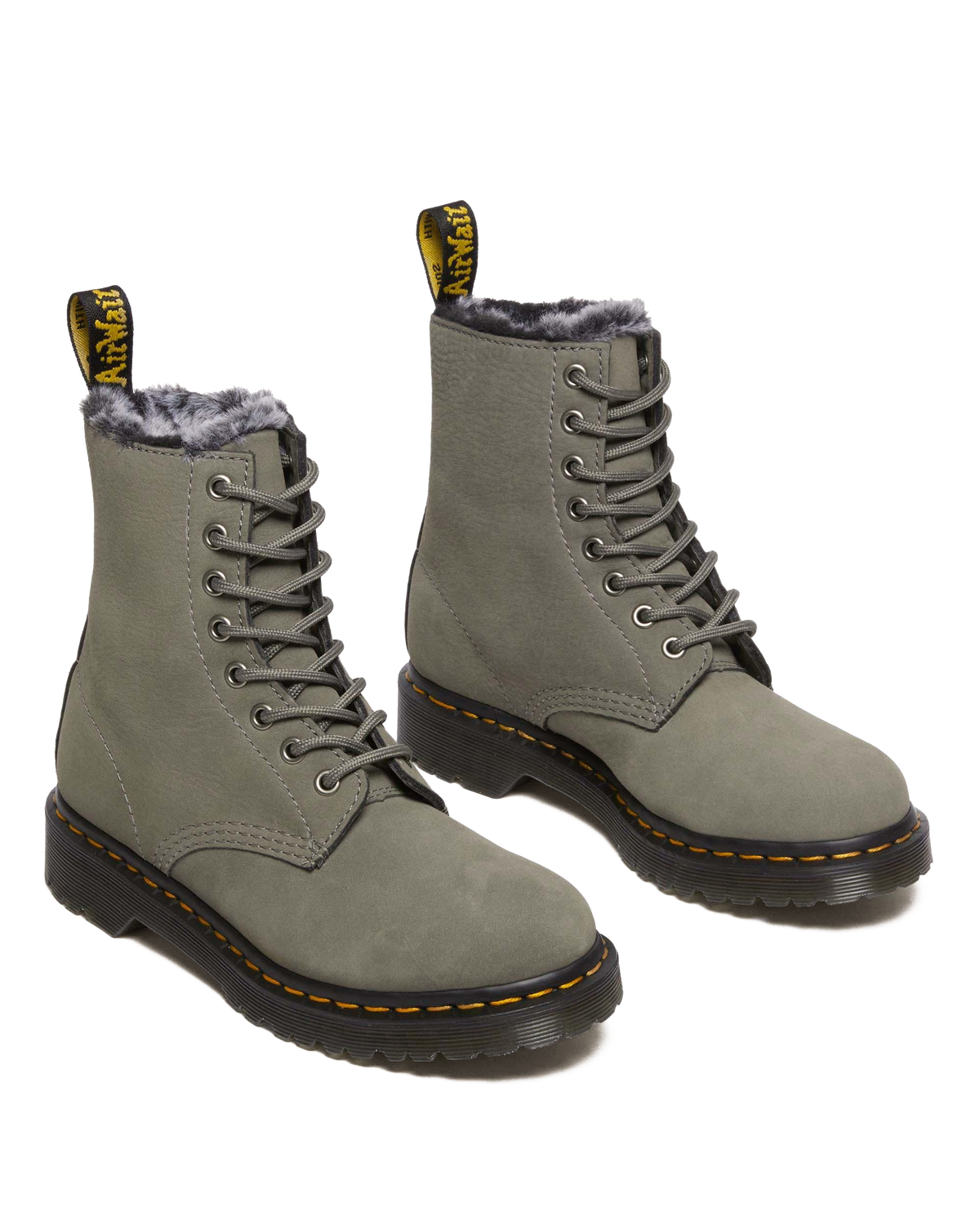 1460 Serena Faux Fur Lined Nubuck Lace Up Boots in Nickel Grey
