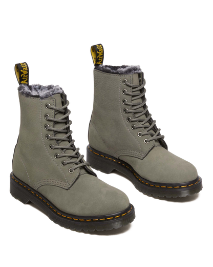 1460 Serena Faux Fur Lined Nubuck Lace Up Boots in Nickel Grey