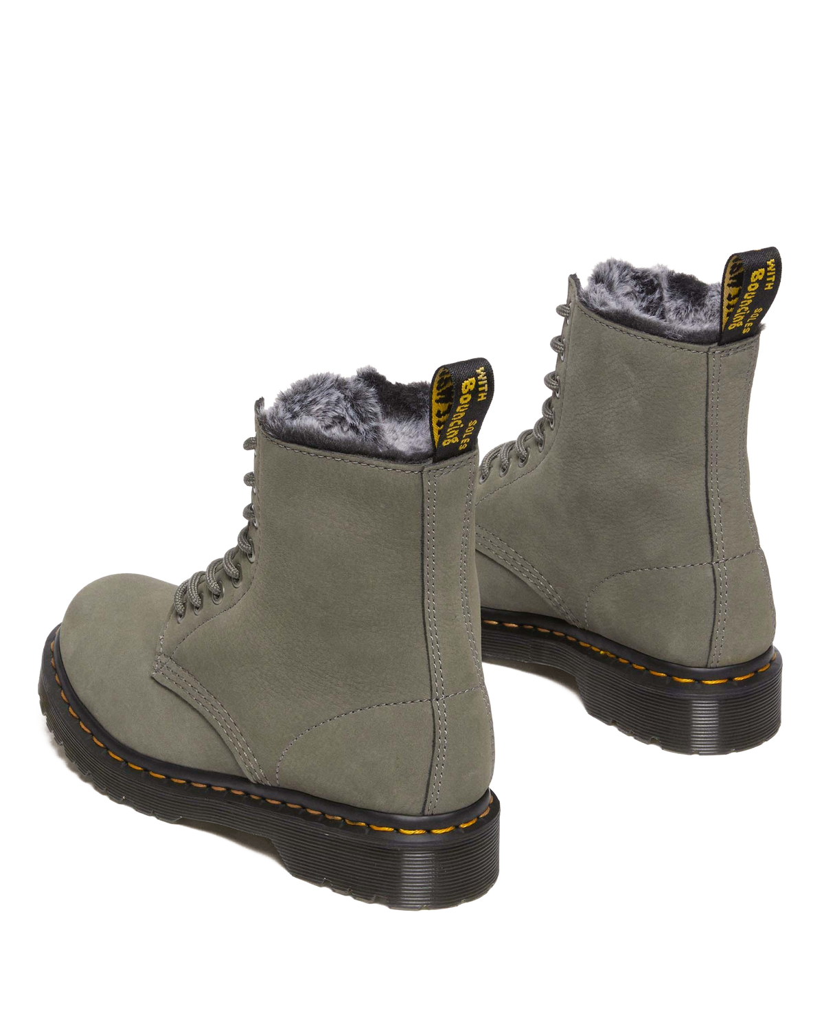 1460 Serena Faux Fur Lined Nubuck Lace Up Boots in Nickel Grey
