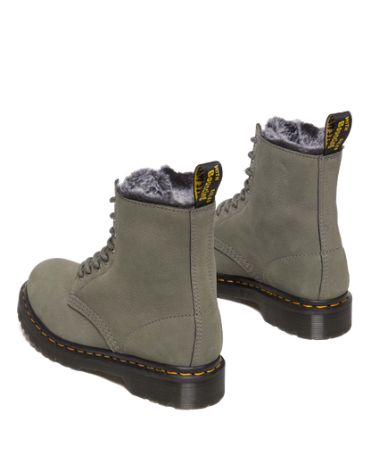 1460 Serena Faux Fur Lined Nubuck Lace Up Boots in Nickel Grey