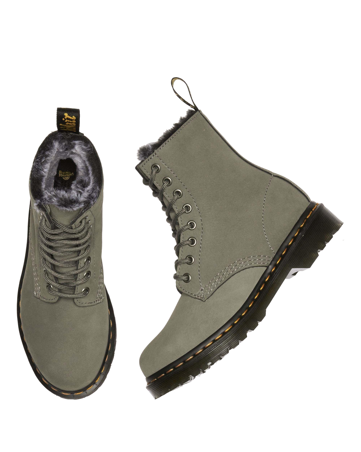 1460 Serena Faux Fur Lined Nubuck Lace Up Boots in Nickel Grey