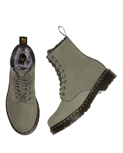 1460 Serena Faux Fur Lined Nubuck Lace Up Boots in Nickel Grey