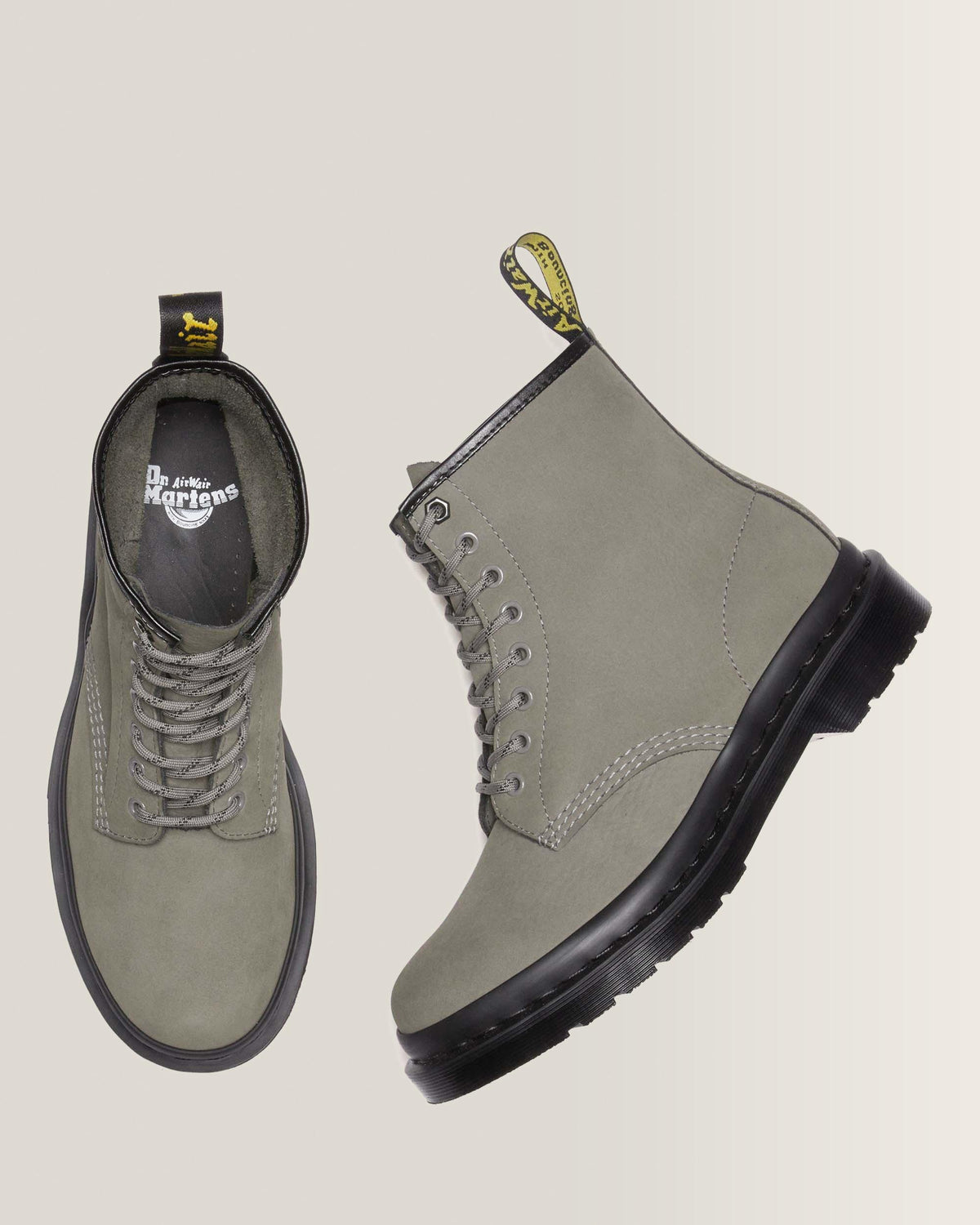 1460 Milled Nubuck Leather Lace Up Boots in Nickel Grey