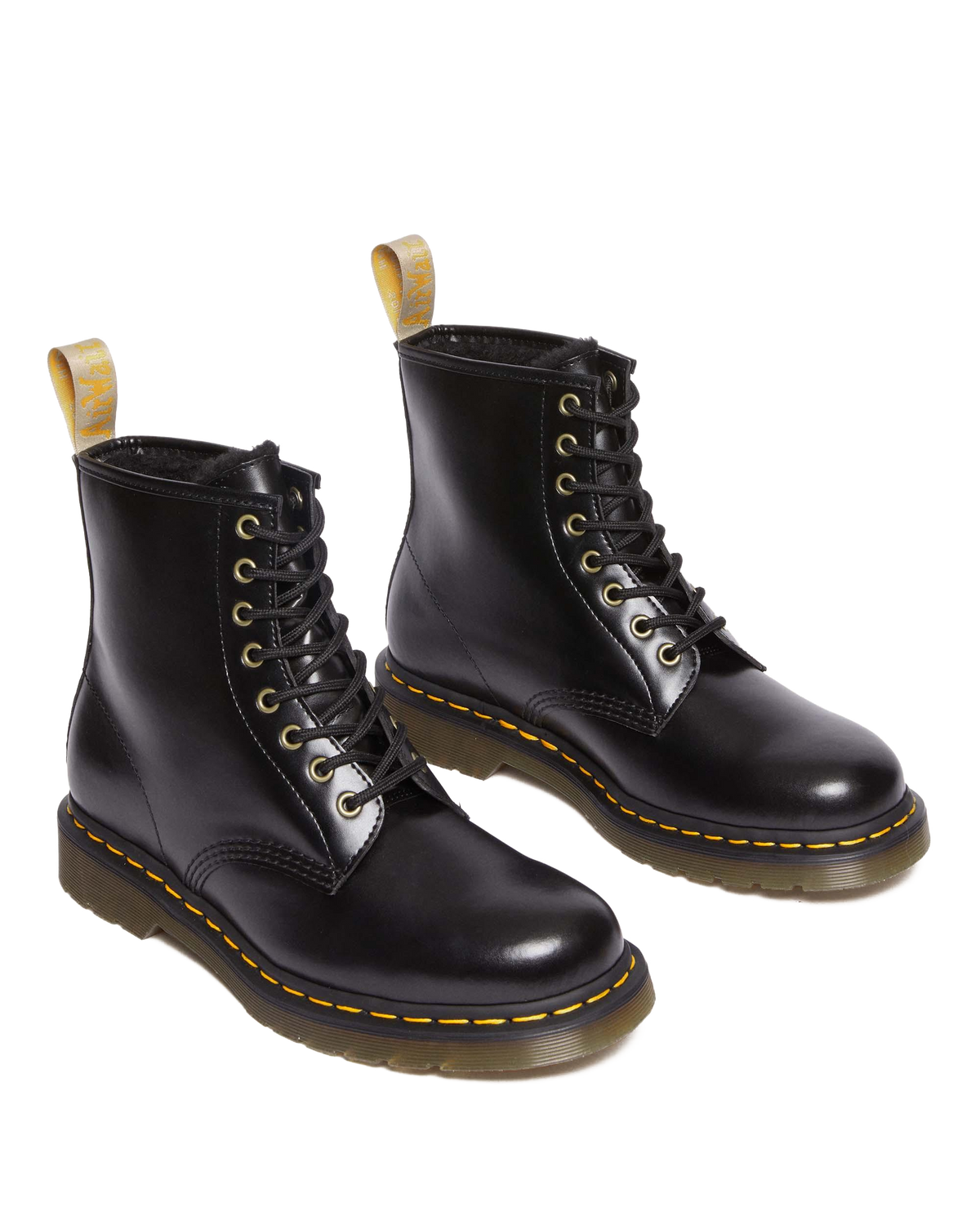 Vegan 1460 Faux Fur Lined Lace Up Boots in Black