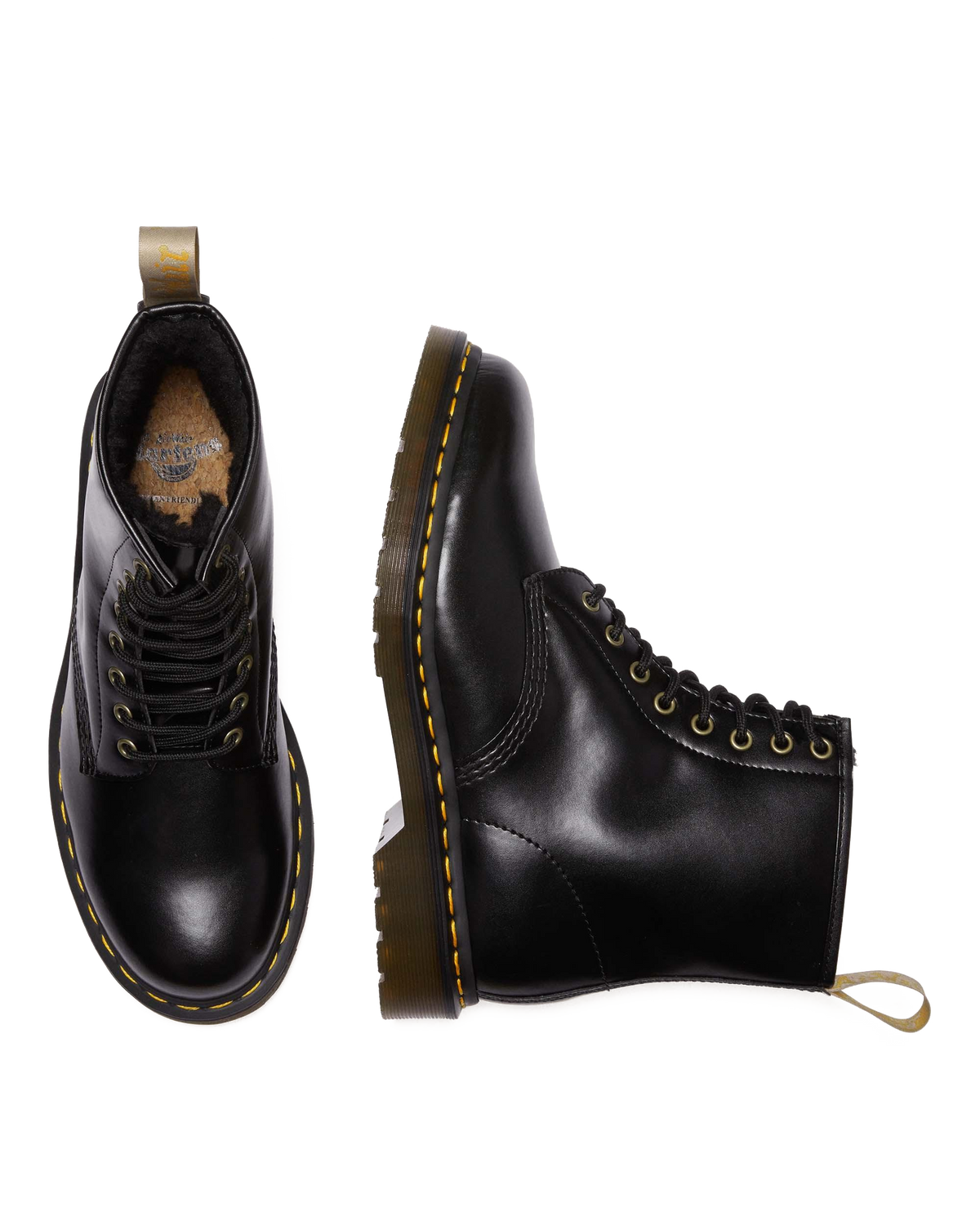 Vegan 1460 Faux Fur Lined Lace Up Boots in Black