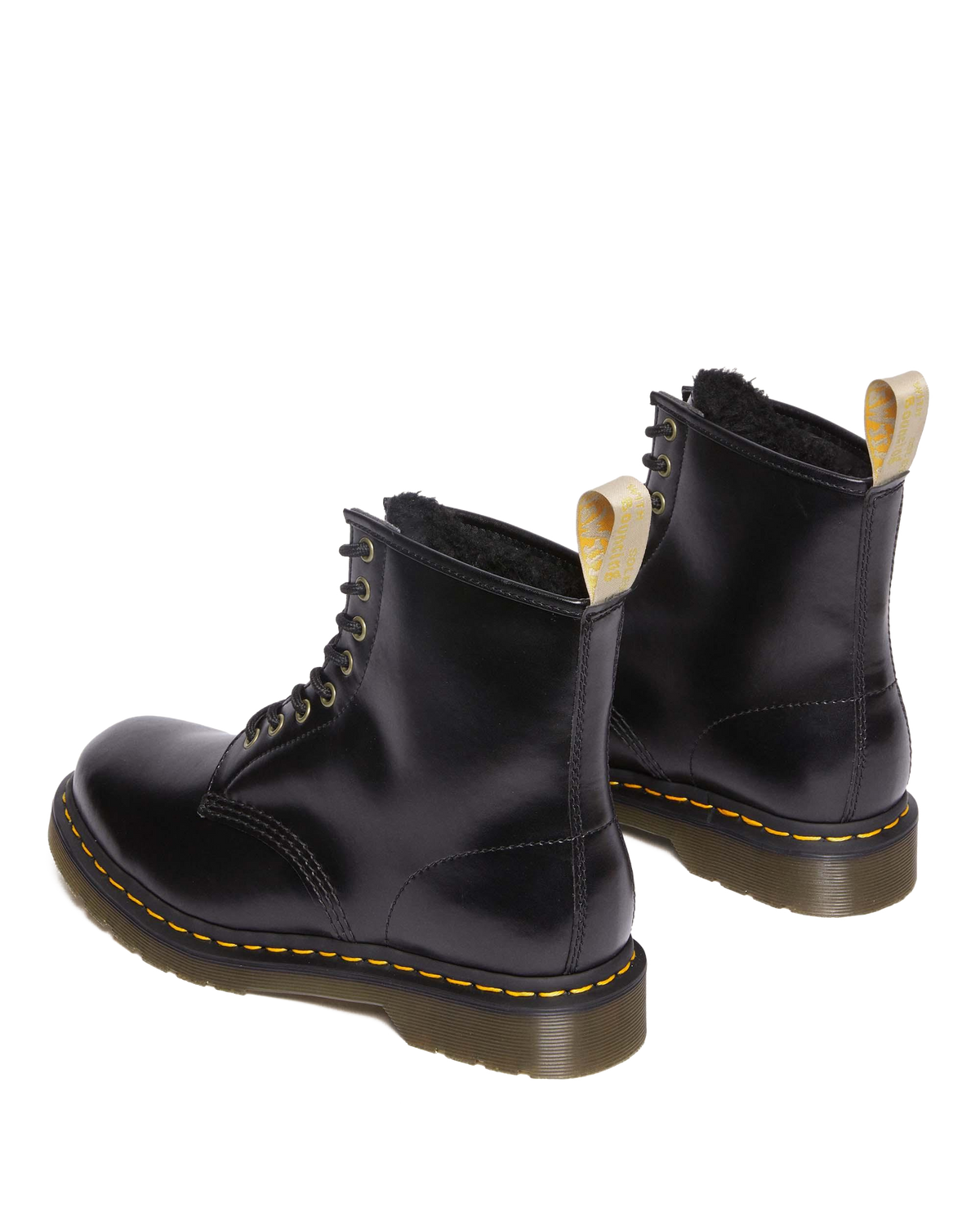 Vegan 1460 Faux Fur Lined Lace Up Boots in Black