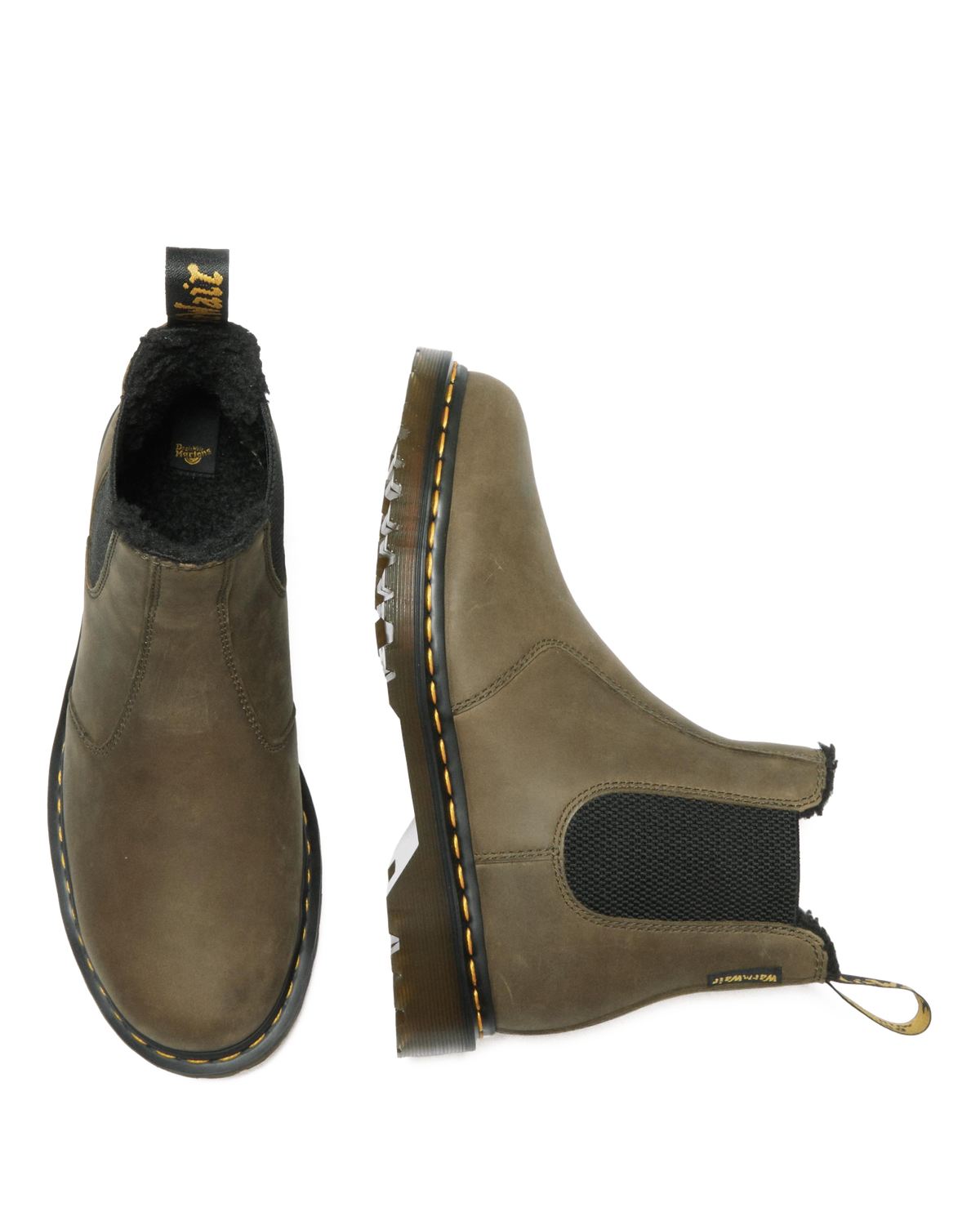 2976 Fleece Lined Leather Chelsea Boots in DMs Olive