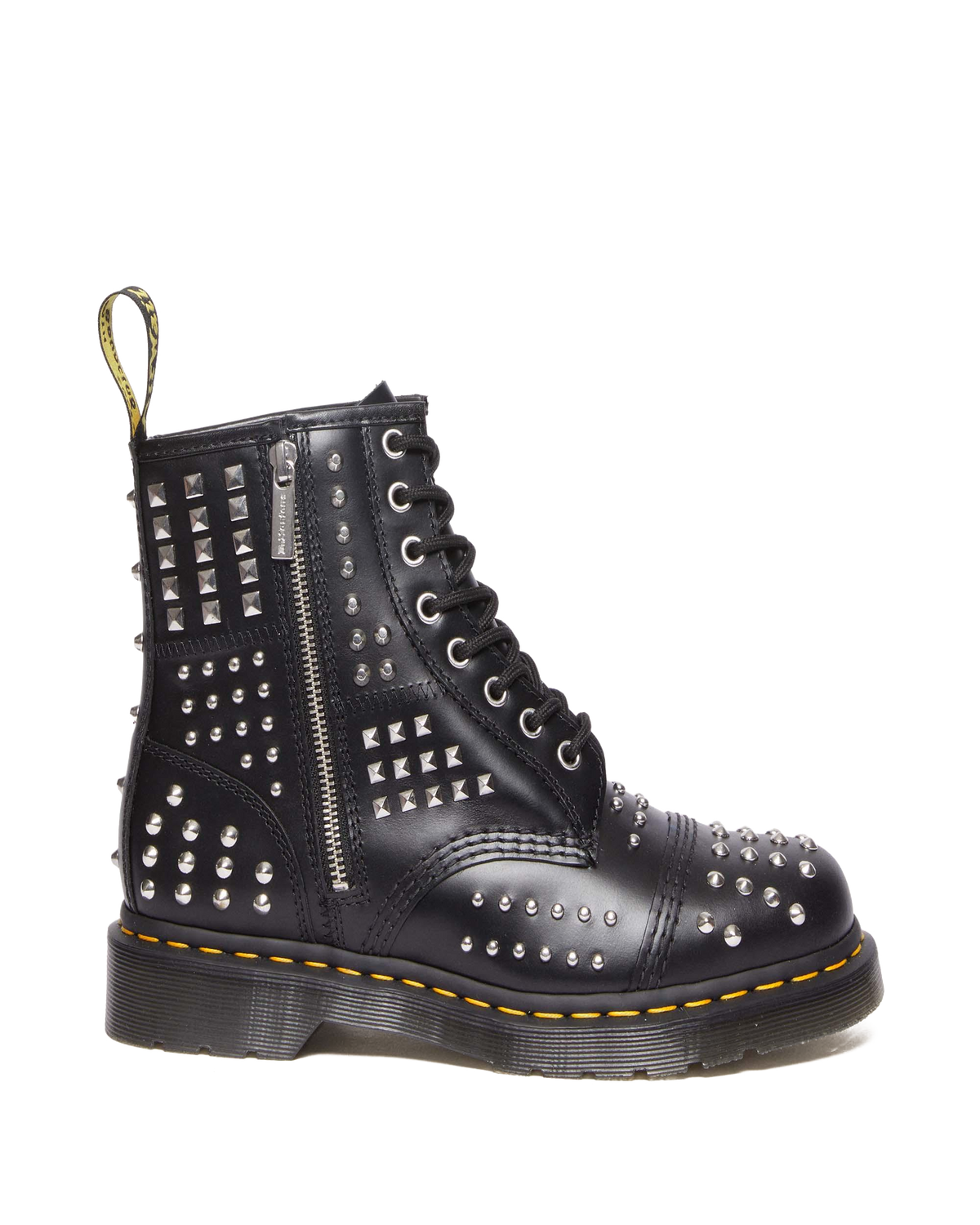 1460 Studded Zip Atlas Leather Lace Up Boots in Black Atlas