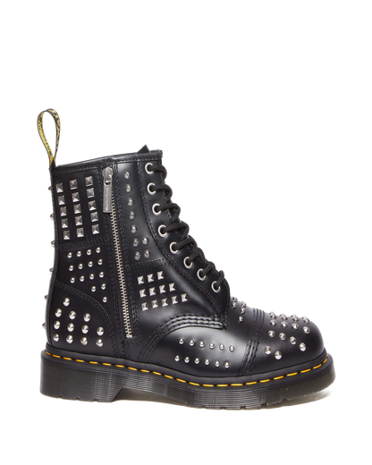 1460 Studded Zip Atlas Leather Lace Up Boots in Black Atlas
