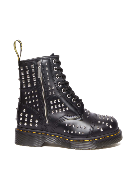 1460 Studded Zip Atlas Leather Lace Up Boots in Black Atlas