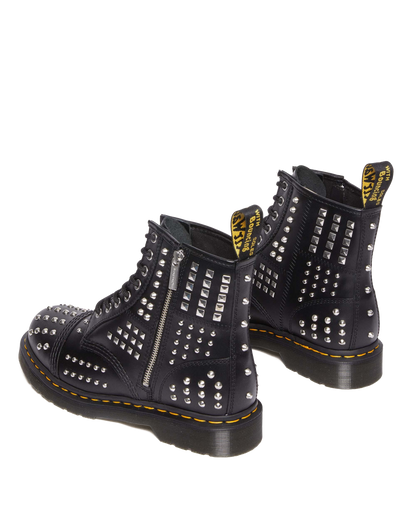 1460 Studded Zip Atlas Leather Lace Up Boots in Black Atlas