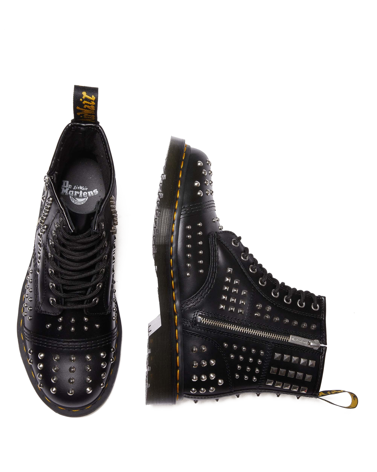 1460 Studded Zip Atlas Leather Lace Up Boots in Black Atlas