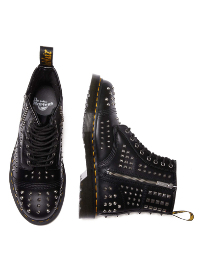 1460 Studded Zip Atlas Leather Lace Up Boots in Black Atlas