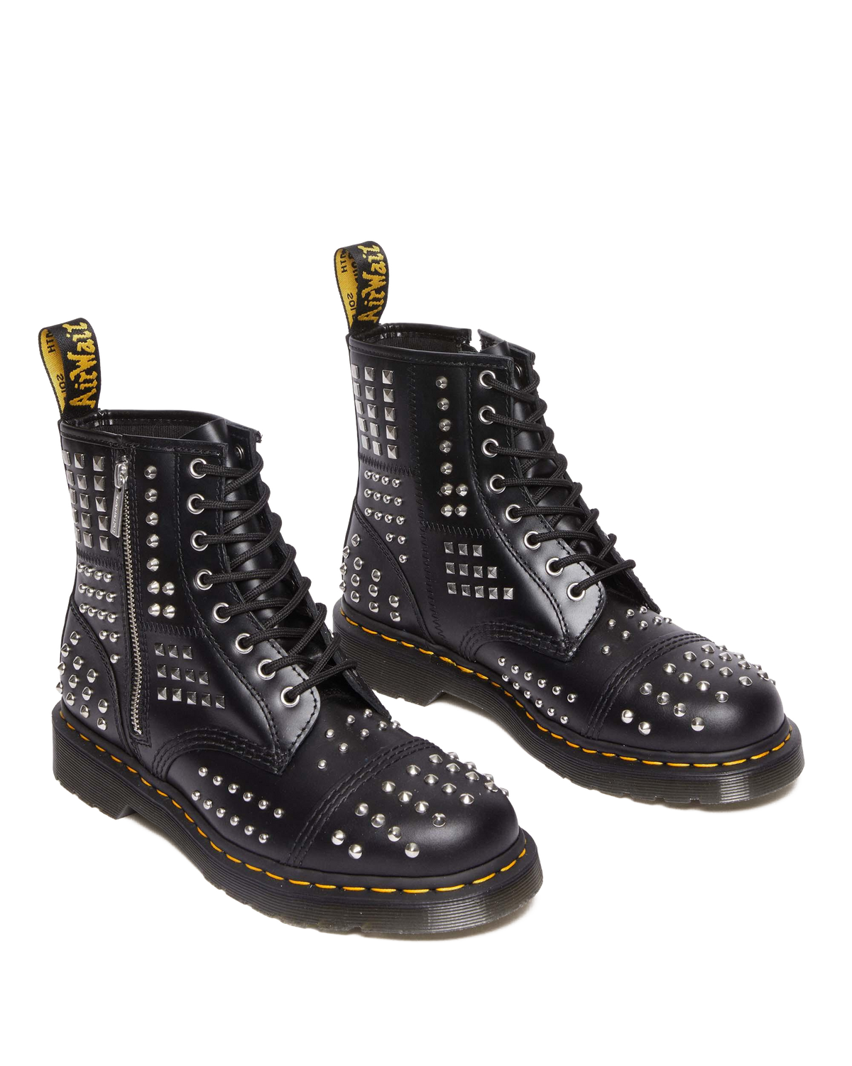 1460 Studded Zip Atlas Leather Lace Up Boots in Black Atlas